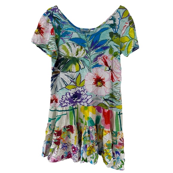 Jams World Rayon Hattie Dress Floral Multicolored Drop Ruffle Hem Sz SMALL - Picture 9 of 10